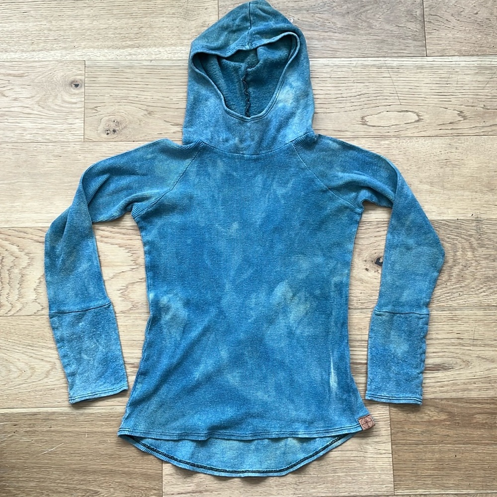 Blue Tie-Dye Hemp Cotton Waffle Women's Hoodie